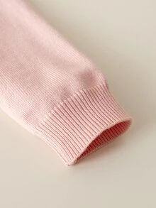 SHEIN 6個月至3歲女嬰荷葉邊拼接開襟衫套裝，蝴蝶結單排扣針織衫搭配寬腿長褲，嬰兒春秋冬季2件套 - 粉色 - 查看 6