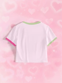 THE POWERPUFF GIRLS X SHEIN Women's Cartoon Print Cropped Fitted T-Shirt - White - View 8