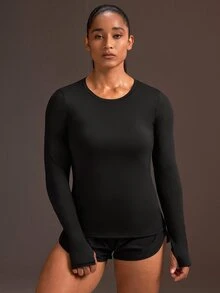 Powerista Women's Solid Color Active Wear Crew Neck Athletic Tee Shirt With Breathable Mesh Panels For Women Training High Quality Workout Clothes - Black - View 7