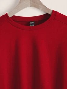 SHEIN EZwear 2件裝素色插肩袖長袖衛衣上衣，秋季日常上學穿搭，淺灰色與黑色，休閒基礎款 - 紅色 - 查看 6