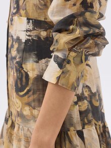 KÆRIA Hus Gaun Midi Bertingkat dengan Kancing Depan - Tenun Slub Halus - Motif Botani Antik - Romantis, Pernyataan - MultiWarna - View 8