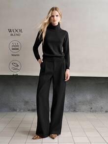 MOTF PREMIUM WOMEN'S SOLID COLOR LONG SLEEVE CASUAL VERSATILE TURTLENECK SWEATER - Black - View 1