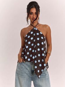 SHEIN BAE 女款波點印花性感掛脖綁帶背心 - 彩色 - 查看 4