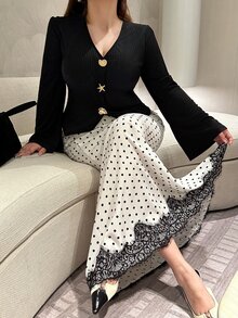 Vibekara Plus Size Sexy Style Top And Polka Dot Skirt 2 Pieces Set Fall - Black - View 6