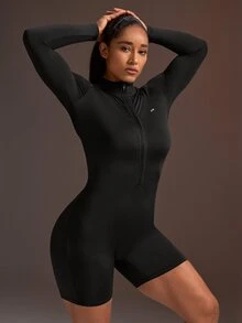 Powerista Women's Half-Zip Long Sleeve Athletic Romper - Black - View 4