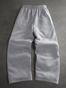 SLATEMANN Men's Letter Print Drawstring Waist Pocket Casual Sweatpants - Grey - View 2