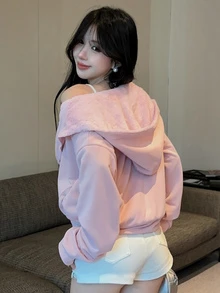DAZY Women's Solid Color Thermal Lined Casual Versatile Hooded Long Sleeve Jacket - Pink - View 7