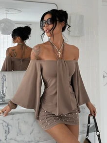 Jeanoix Women's Solid Color Casual Daily Summer Short Dress - Brown - View 1