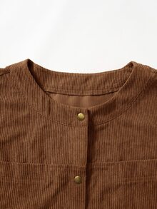 Rusticease 大尺碼女款素色長袖單排扣休閒寬鬆夾克外套 秋季 - 摩卡棕 - 查看 4