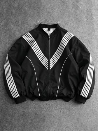 Herren Patchwork gestreifte Sportjacke mit Reißverschluss
