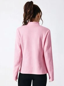 SHEIN Sovereign Charm 女款純色長袖前拉鍊休閒舒適運動夾克 - 粉色 - 查看 2