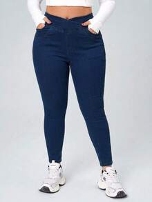 Flexra Plus Size Women's Casual Versatile Daily Wear Jeans - Dark Wash - View 3