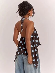 SHEIN BAE 女款波點印花性感掛脖綁帶背心 - 彩色 - 查看 2