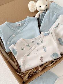 SHEIN 新生兒圓領長袖上衣與長褲休閒日常套裝 - 彩色 - 查看 5