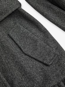 Sweetra Plus Size Ruffle Patchwork Petal Sleeve Stand Collar Wool Blend Winter - Dark Grey - View 5