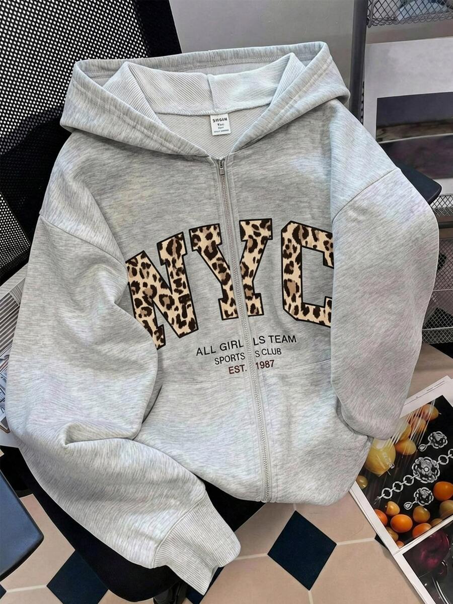 Teen Girl Letter Pattern Casual Daily Wear Zip-Up Sweatshirt - Multicolor - View 1