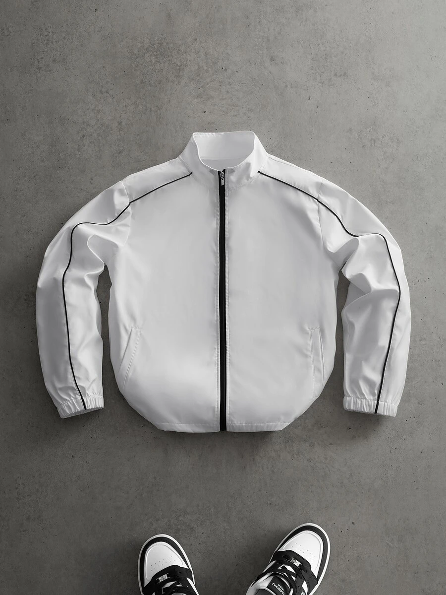 PAVTROS Men's Stand Collar Zip Front Casual Loose Jacket - White - View 1