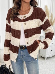 Ellevyn Women's Colorblock Casual Daily Cardigan - Brown - View 1