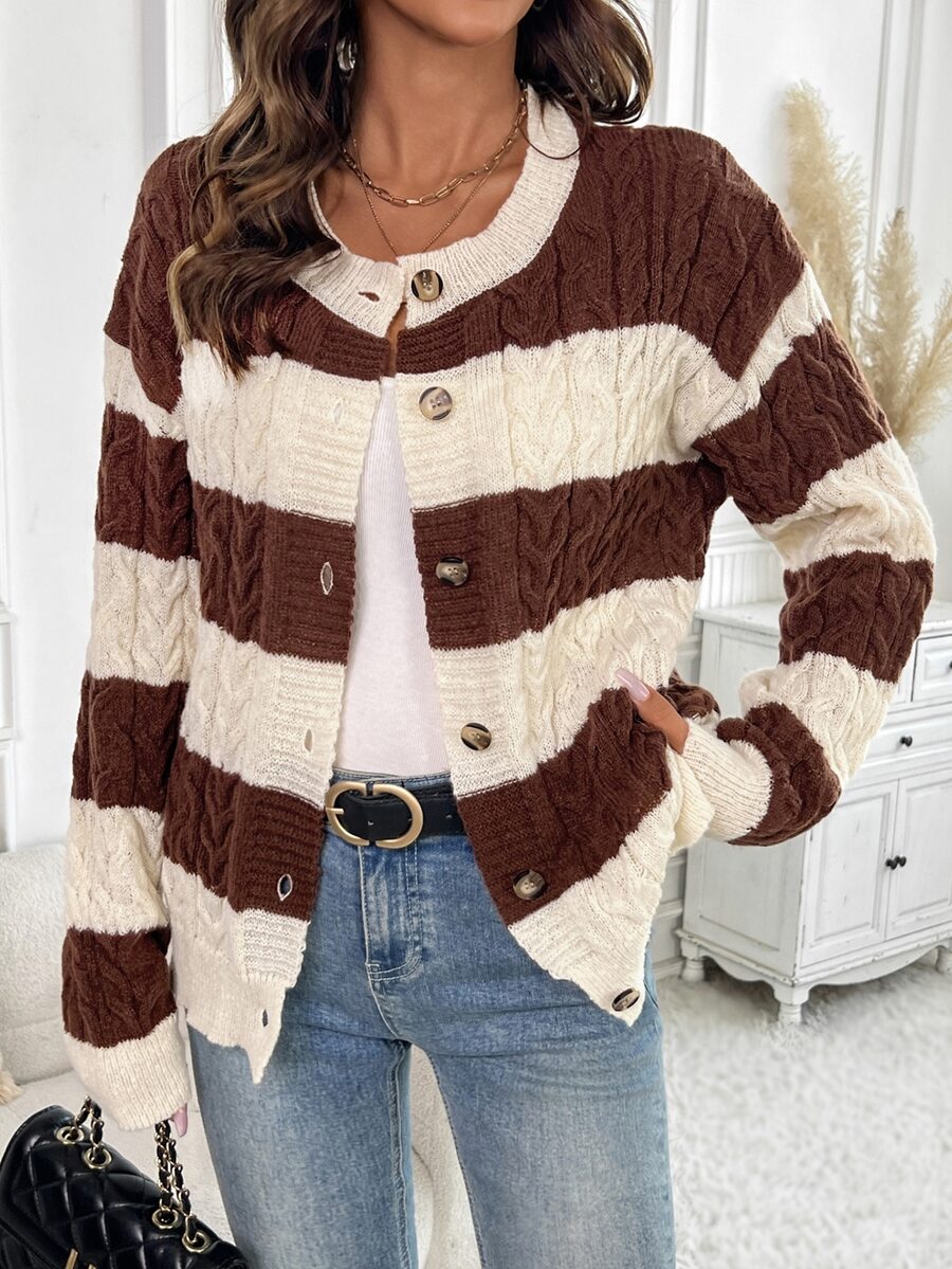 Ellevyn Women's Colorblock Casual Daily Cardigan - Brown - View 1