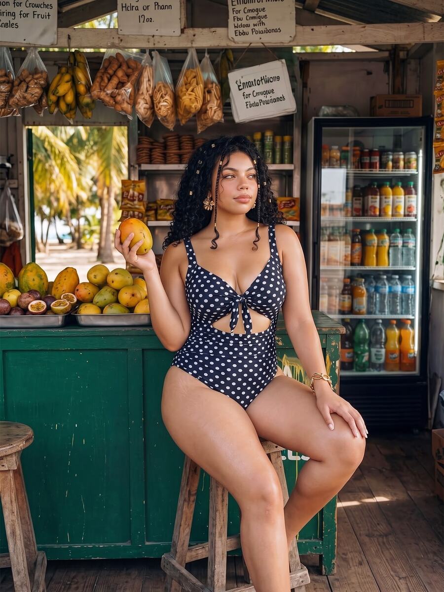 Swim SPRTY Plus Size Women Solid Color One-Piece Backless Sexy Bikini Swimsuit - Black and White - View 1