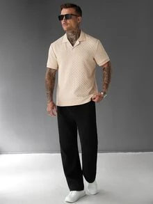 SLATEMANN Men's Solid Color Casual Versatile Daily Wear Short Sleeve Polo Shirt - Apricot - View 5