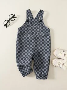 中性新生兒嬰兒男/女童、幼兒、秋冬可愛格紋連身褲、嬰兒冬季連身褲/連身衣、街頭風 - 黑色 - 查看 7