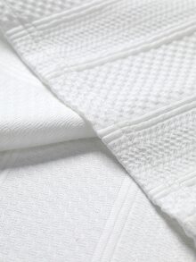 Manfinity Homme 男士針織紋理對比飾邊平領與袖口 3D 提花 POLO 衫，極簡白色皮革貼片裝飾，商務休閒通勤短袖上衣，適合年輕與中年男性 - 白色 - 查看 6