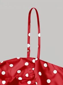 SHEIN MOD Vintage French Classic Ruched White And Black Polka Dot Spaghetti Strap Midi Dress Vacation Summer - Dark Red - View 5