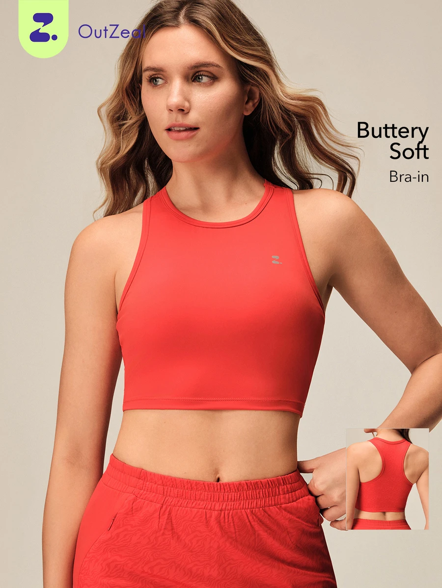 OutZeal Atasan Gym Wanita, Bra Olahraga, Bra Kebugaran, Bra Yoga dengan Bantalan yang Dapat Dilepas, Model Racer Back Vest - Jeruk - View 1