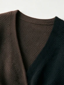SHEIN 麻灰色米色前打結針織上衣，寬鬆氣球袖短版毛衣，柔軟休閒V領針織衫 - 彩色 - 查看 5
