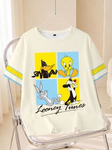 LOONEY TUNES X SHEIN Women's Cartoon Print Casual Daily Short Sleeve T-Shirt - White - View 1