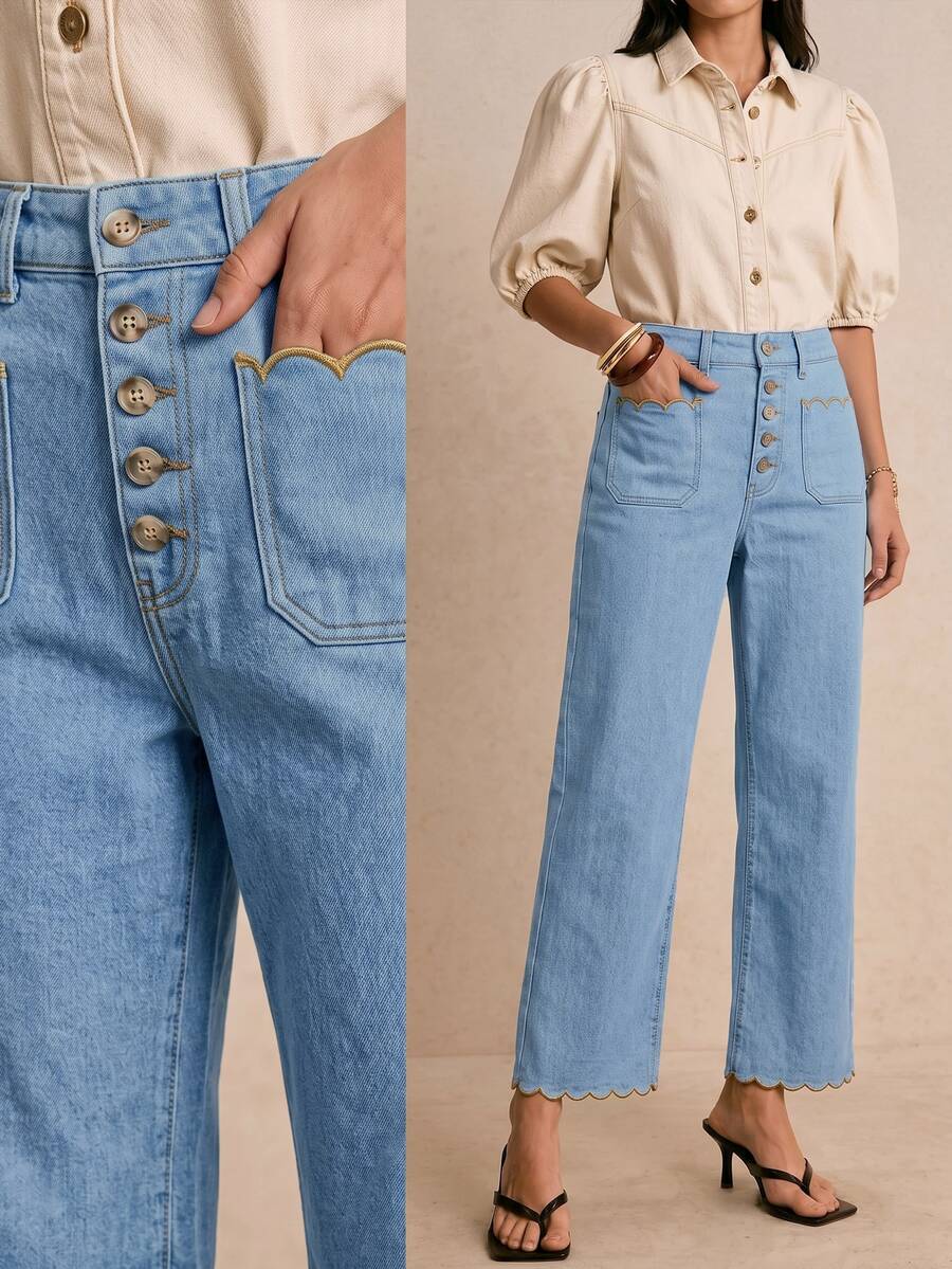 Poéselle Women's Casual Daily Wear Denim Jeans With Pockets - Light Wash - View 1