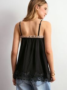 Willow Rêve Women's Black Lace Patchwork Embroidered Neckline Camisole Top, Romantic - Black - View 2