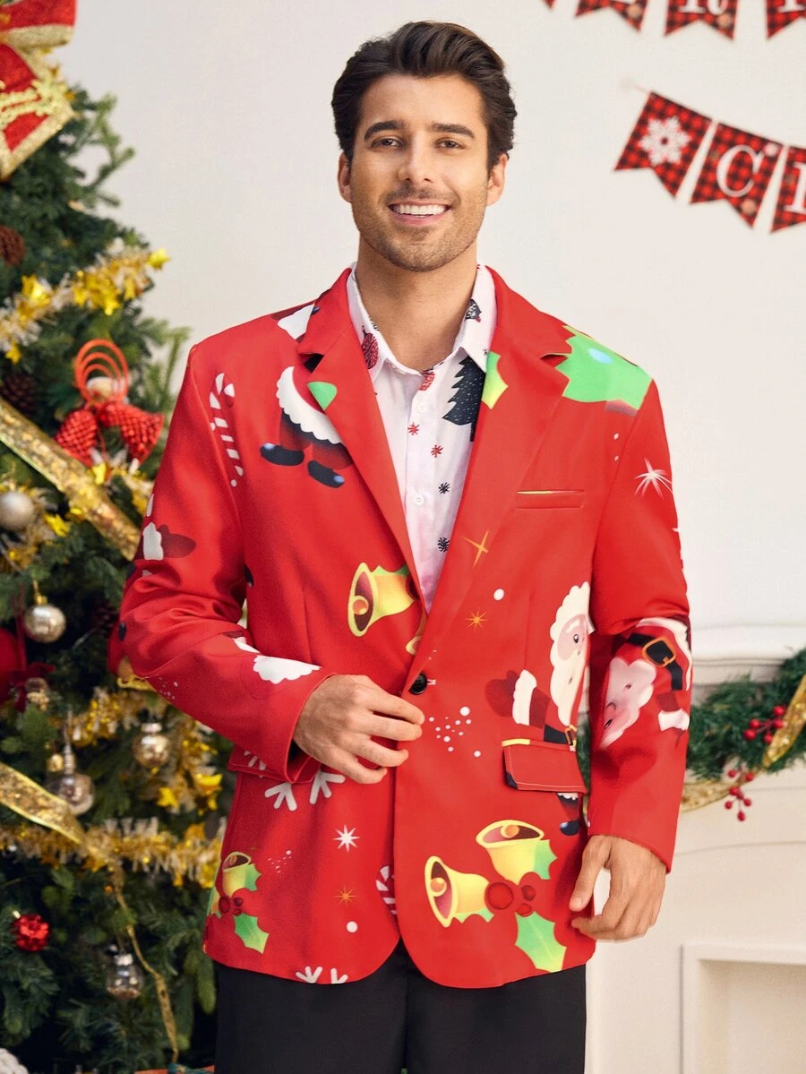 AKNOTIC Men's Cartoon Print Casual Daily Wear Blazer - Red - View 1