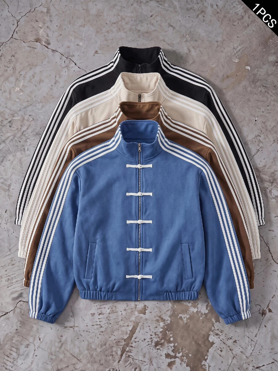 EASEVO Men's Plus Size Button-Up Front Side Stripe Casual Shacket Halloween Christmas Winter Party Autumn - Blue - View 1