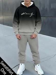 青少年男孩休閒極簡寬鬆圓領長袖舒適衛衣，附卡通圖案，適合秋冬穿著 - 彩色 - 查看 1