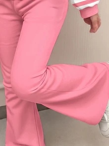 Tween女孩休閒極簡時尚經典藍白條紋、可愛亮面紋理櫻桃、復古粉色圓領落肩衛衣與修身寬腿褲2件套，適合秋冬舒適秋季與冬季風格，Y2K、復古 - 白色 - 查看 7