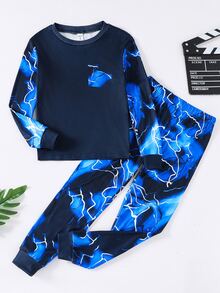 SHEIN Bộ đồ mặc nhà cho bé trai tuổi teen gồm áo tay dài đơn giản và quần dài ôm dáng - Nhiều màu - Xem 7