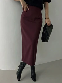 DAZY 女款純色開衩設計休閒日常穿著裙 - 紫色 - 查看 8