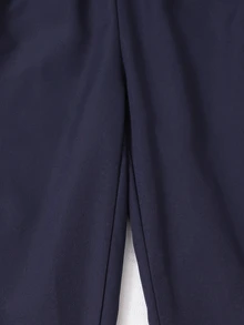 SHEIN 女童 2 件套假分層衛衣與寬腿褲，學院風 V 領撞色長袖上衣，附可愛蝴蝶結印花裝飾，寬鬆直筒褲，學生休閒套裝，柔軟親膚面料，休閒運動風，適合春秋出遊與校園穿著 - 藏蓝色 - 查看 5