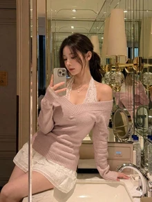 DAZY 女款溫柔風百搭長袖針織衫，優雅日常穿搭秋季款 - 紫色 - 查看 2