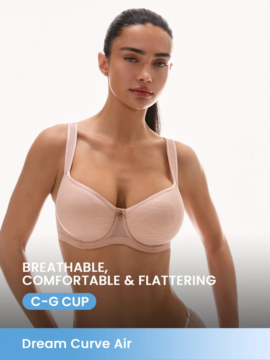 LUVLETTE Dream Curve Air Full Coverage Minimizer  Seamless No Show Breathable Mesh Ultra-Light Summer Embossed Rose Sandwich Spacer Cup Support Bra - Rusty Rose - View 1
