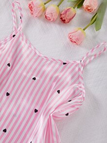 Girls' PJs Big Tween Girl Minimalist Pink Striped Heart Print Pajama Set With Camisole, Shorts And Long Pants Multi-Piece Loungewear - Multicolor - View 4