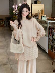 DAZY Women's Vacation Style Sweater 2 Pieces Set - Apricot - View 4
