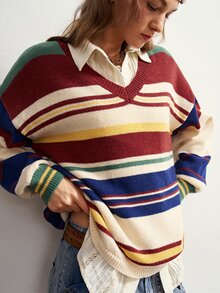 Bohemela Women's Colorblock Casual Daily Long Sleeve Sweater - Multicolor - View 6