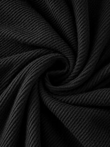 Balvessa Women's Autumn Brushed Ribbed & Mesh Patchwork Elegant Fashion Versatile Cold Shoulder T-Shirt - Black - View 5