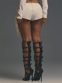 MUSERA White Belt Detail Eyelts Mini Shorts Style Fall Autumn Winter Coolgirl Halloween Party Going Out Concert Rave Disco Graphic Camo Sexy Thanksgiving - White - View 5