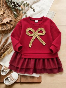 SHEIN Cute Tulle Casual Dress For Toddlers - Red - View 6