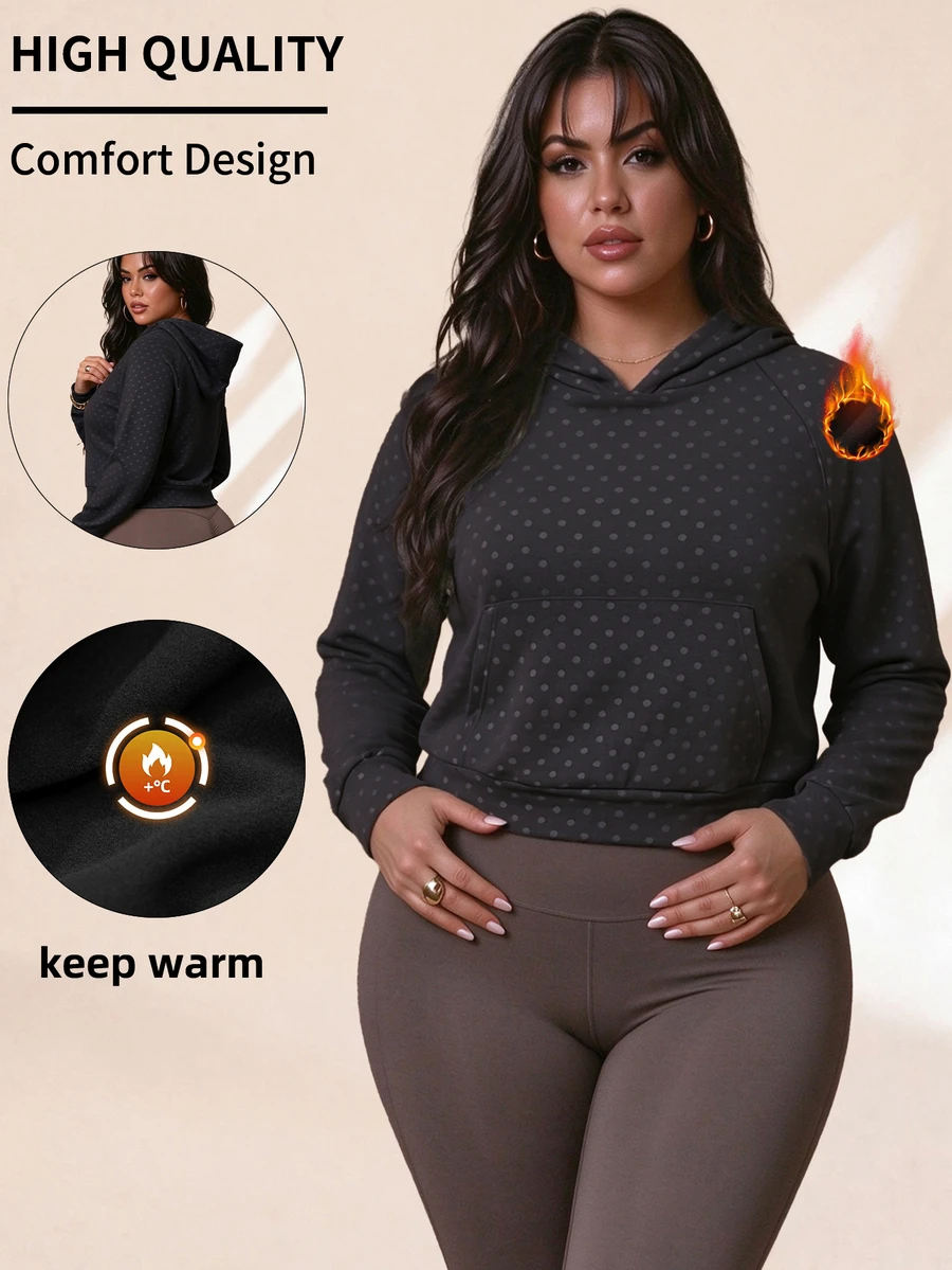 SHEIN Rhythm Era Women's Plus Size Polka Dot Print Thermal Lined Thick Sweatshirt - Black - View 1