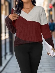 SHEIN Plus Size Color Blocking T-Shirt For Spring And Autumn Graphic Tees Women Tops - Multicolor - View 7